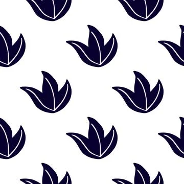 Minimalistic isolated seamless pattern with navy blue simple leaf bush print. Stock Illustration
