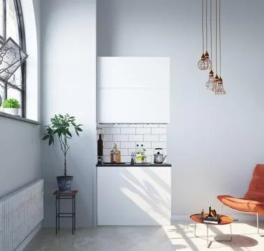 Minimalistic kitchen interior Illustrazione stock