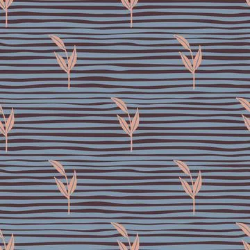 Minimalistic leaf branches seamless pattern in nordic simple style. Blue and  Illustrazione stock
