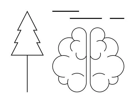 Minimalistic Line Art Featuring Brain and Tree in Simple Design Illustrazione stock