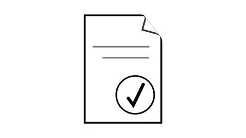 Minimalistic line drawing of a paper document icon with a tick mark circle .. Stock Illustration
