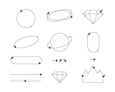 Minimalistic linear frames and elements with stars, vector. Illustrazione stock