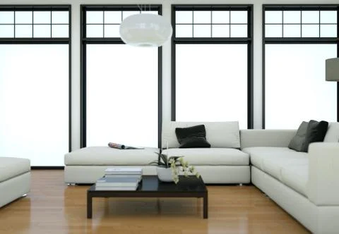 Minimalistic loft interior design with sofas and concrete walls Stock-Illustration
