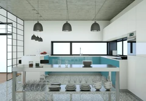 Minimalistic loft interior design with sofas and concrete walls Stock Illustration