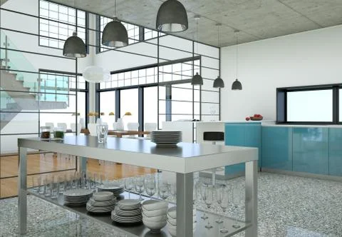 Minimalistic loft interior design with sofas and concrete walls Stock Illustration