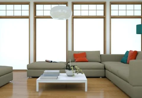 Minimalistic loft interior design with sofas and concrete walls Stock Illustration