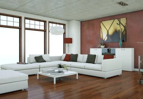 Minimalistic loft interior design with sofas and concrete walls Stock Illustration