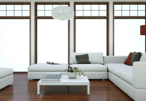 Minimalistic loft interior design with sofas and concrete walls Illustrazione stock