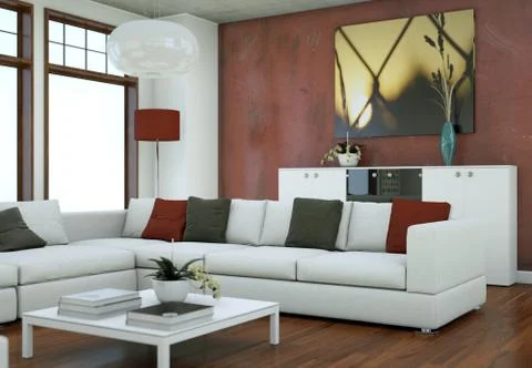 Minimalistic loft interior design with sofas and concrete walls Stock Illustration