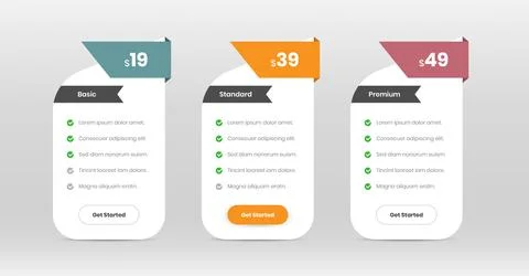 Minimalistic modern pricing comparison table with abstract shapes Stock Illustration
