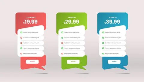Minimalistic modern pricing comparison table with checklist for website Stock Illustration
