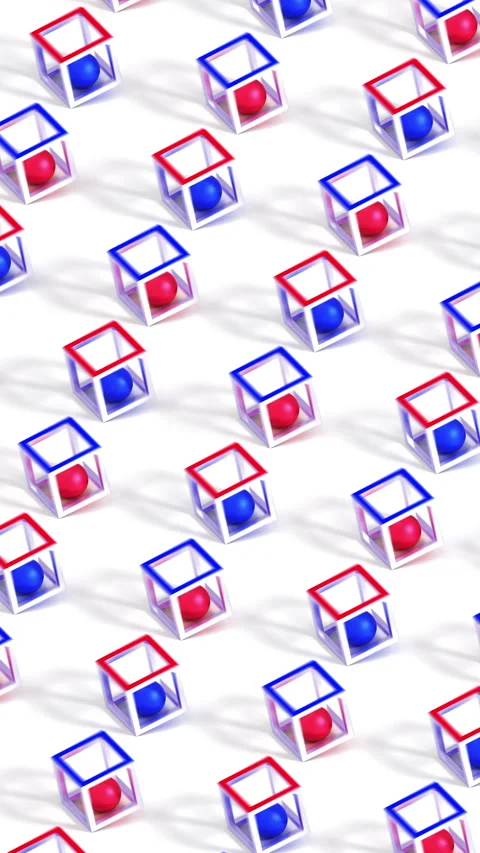 Minimalistic motion design with transforming metal frames and colored spheres Stock Footage 338411053