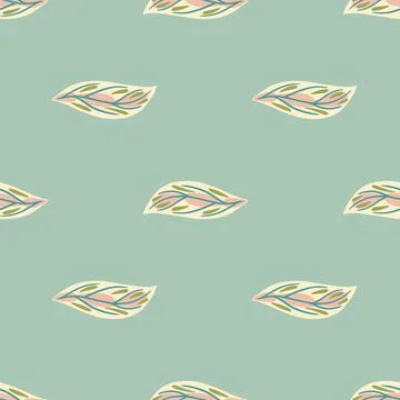 Minimalistic nature seamless pattern with white colored doodle leaf shapes. B Stock Illustration