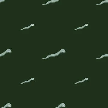 Minimalistic nature wild seamless pattern with green simple snakes print. Bla Stockillustratie