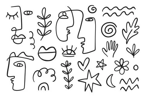 Minimalistic one line drawing Boho elements set イラスト素材