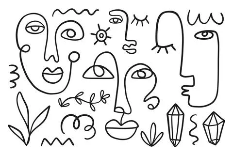 Minimalistic one line drawing Boho elements set イラスト素材
