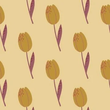 Minimalistic pale seamless botanic pattern with tulip flower silhouettes. Ora Stock Illustration