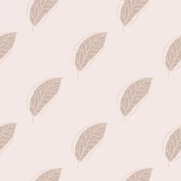 Minimalistic pale seamless pattern with leaves outline ornament. Light pink t Stock Illustration