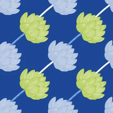 Minimalistic pale tones seamless pattern with light blue and yellow lotus ele Stock Illustration