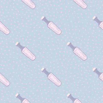 Minimalistic pastel seamless pattern with potion bottle white silhouettes. Bl Stock Illustration