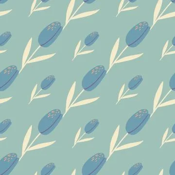 Minimalistic pastel seamless pattern with tulip flower elements. Blue pastel  イラスト素材