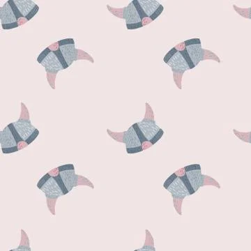 Minimalistic pastel tones seamless pattern with viking helmets. Scandinavian  Stock Illustration