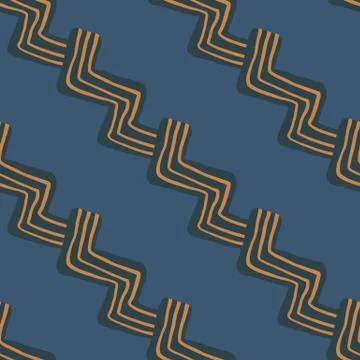 Minimalistic patern in dark tones. Navy blue zigzag with orange lines and pla Stock Illustration