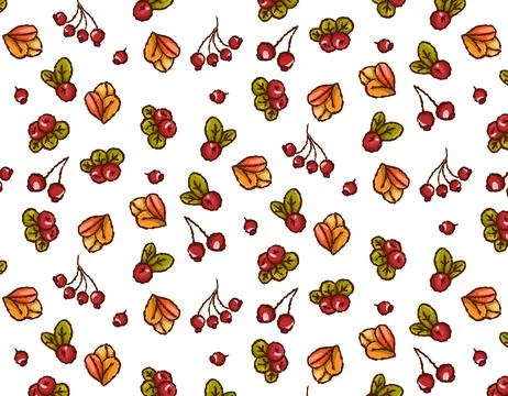 Minimalistic pattern of autumn leaves, berries, on a transparent background Stock Illustration