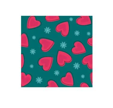 Minimalistic pattern with hearts and snowflake on a green background. Vector. Stockillustratie