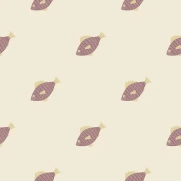 Minimalistic plankton seamless fish pattern. Simpple doodle underwater animal Stock Illustration