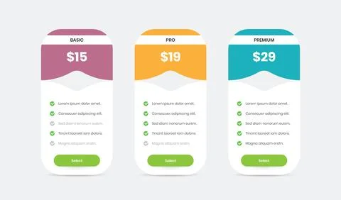 Minimalistic pricing plan comparison chart for web and mobile interface Stock Illustration