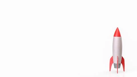 Minimalistic Red and White Rocket on Clean White Background 3d render. Stock Illustration