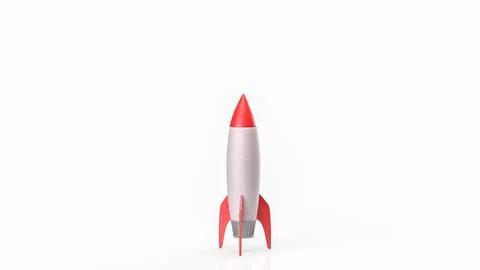 Minimalistic Red and White Rocket on Clean White Background 3d render. Stock Illustration