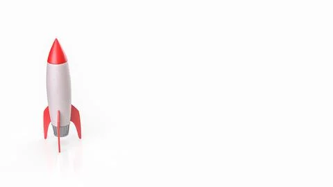 Minimalistic Red and White Rocket on Clean White Background 3d render. Stock Illustration