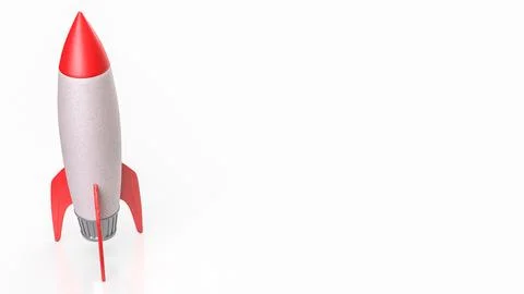 Minimalistic Red and White Rocket on Clean White Background 3d render. Stock Illustration