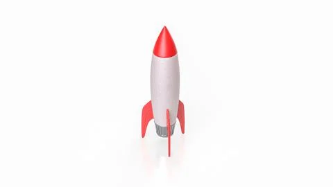 Minimalistic Red and White Rocket on Clean White Background 3d render. イラスト素材