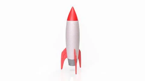 Minimalistic Red and White Rocket on Clean White Background 3d render. Stock Illustration