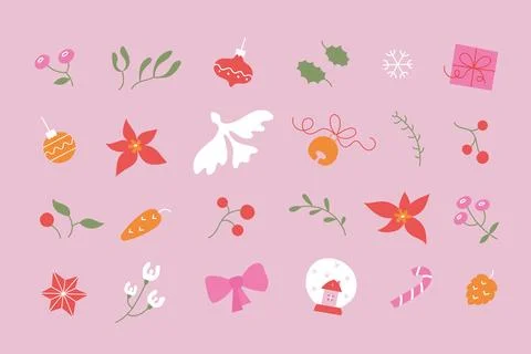 Minimalistic retro elements set with traditional Christmas symbols. Happy New Stock Illustration