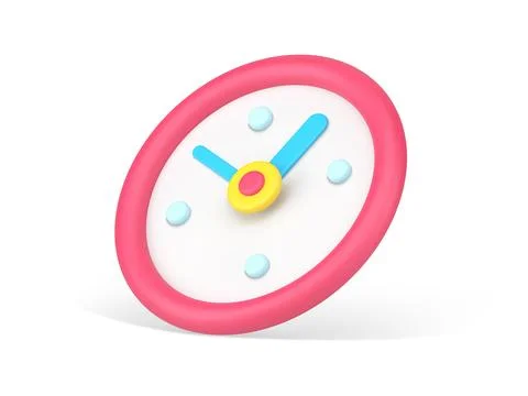 Minimalistic round clock 3d icon. Red wall timer with blue arrows Stock Illustration