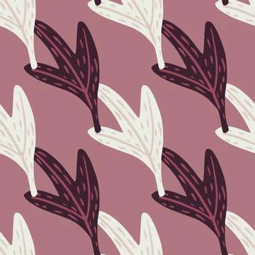 Minimalistic sartoon seamless pattern with maroon and white contoured leaf or イラスト素材