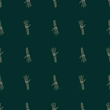 Minimalistic scary seamless pattern with simple skeleton hands shapes. Green  스톡 일러스트