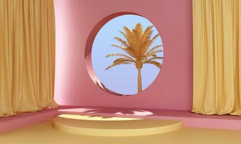 Minimalistic scene with orange palm tree in the hole Stock Illustration