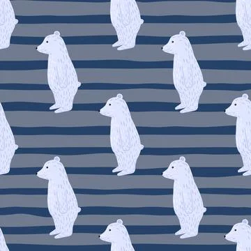 Minimalistic seamless animal arctic pattern with doodle polar bear silhouette Stock Illustration