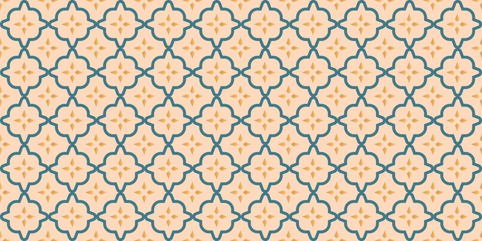 Minimalistic seamless arabesque pattern with gold star motifs and blue tile o イラスト素材