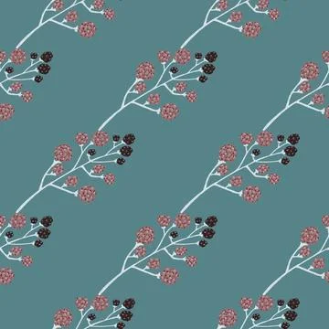 Minimalistic seamless botanic pattern with blackberries. Blue background. 스톡 일러스트