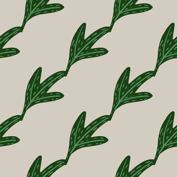 Minimalistic seamless doodle pattern with diagonal green leaves ornament. Lig Stock Illustration