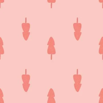 Minimalistic seamless doodle pattern with fir tree ornament. Pink tones chris Stock Illustration