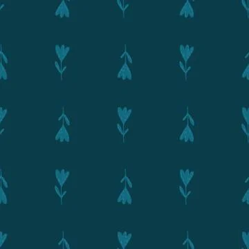 Minimalistic seamless doodle pattern with flower simple silhouettes. Navy blu Stock Illustration