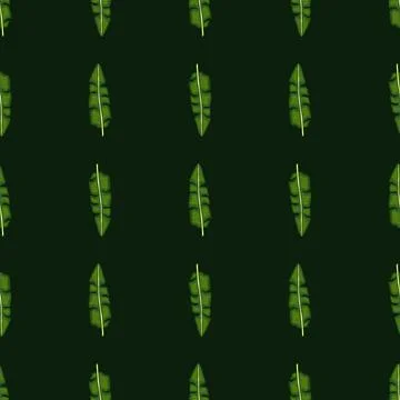 Minimalistic seamless doodle pattern with green palm leaves print. Black back Stock Illustration