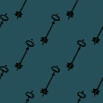 Minimalistic seamless doodle pattern with keys victorian silouettes. Dark tur Stock Illustration